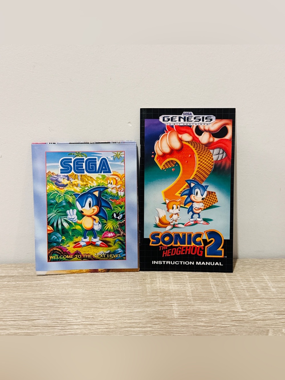 Authentic Sega Genesis Sonic 2 Manual & Next Level Poster Insert Lot - Clean